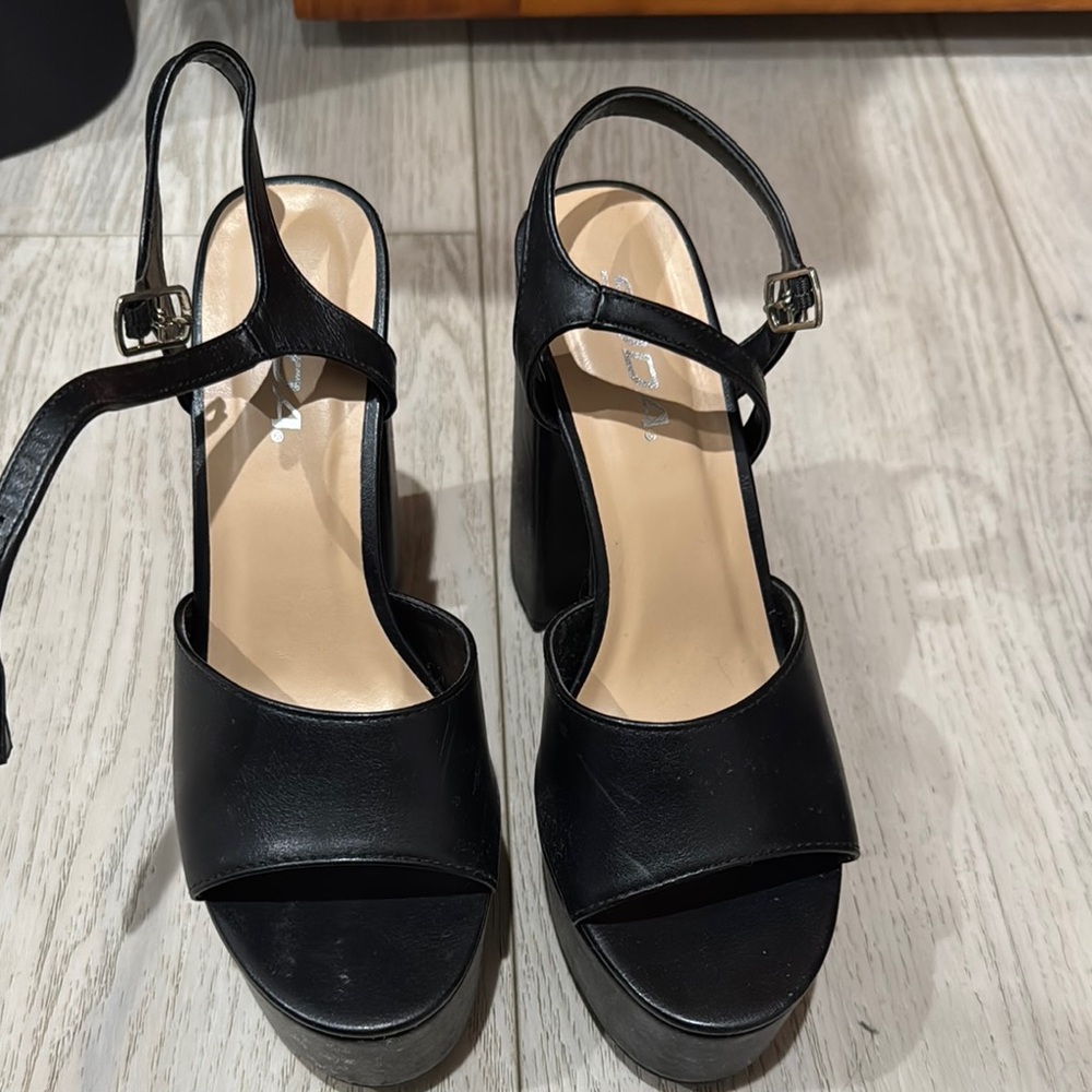 Black Platform Slingback Heeled Sandals - Women's
